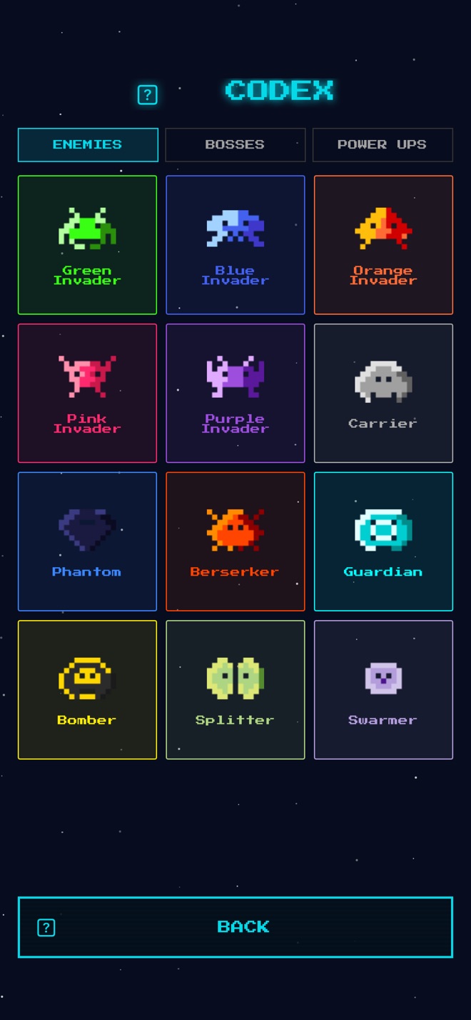The in-game Codex listing enemy types such as Phantom, Berserker, Carrier and Guardian.